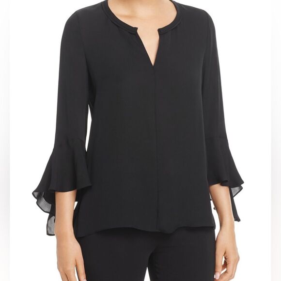 Kobi Halperin Tops - Kobi Halperin Black Bell Sleeve 100% Silk Shia Blouse Top Size Medium Womens
